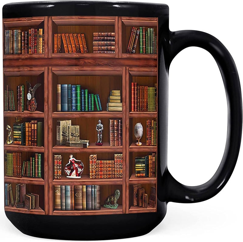 2IMT Books Mug Librarian Gifts for Book Lovers Women - Library Coffee Mug Book Club Gifts for Women - Reading Bookish Items Bookworm Librarian Lovers for Readers Writer Black 15oz - Image 1
